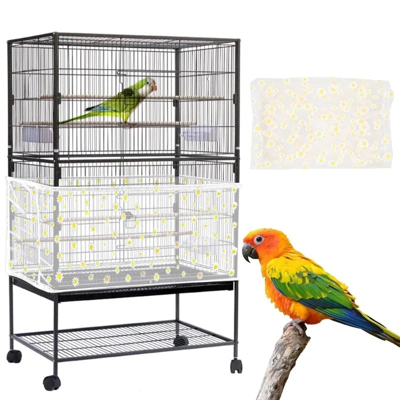 S White[Height 17, Circumference 110] Large Bird Cage Seed Catcher Net Cover - Adjustable Mesh Guard V888-ELOSUNG46577