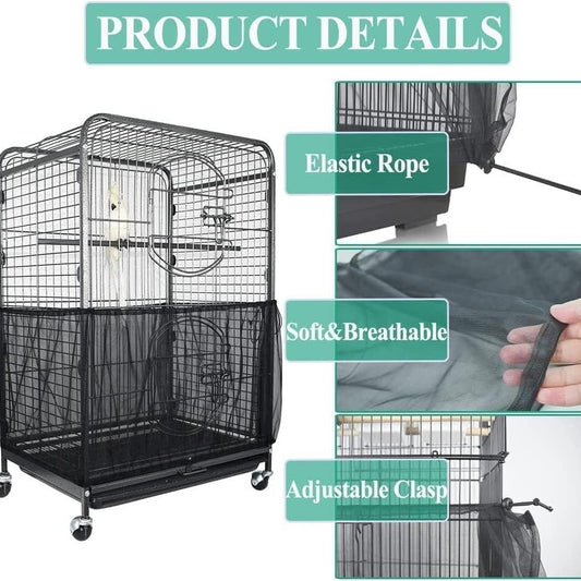L White[Height 30, Circumference 220] Large Bird Cage Seed Catcher Net Cover - Adjustable Mesh Guard V888-ELOSUNG46579