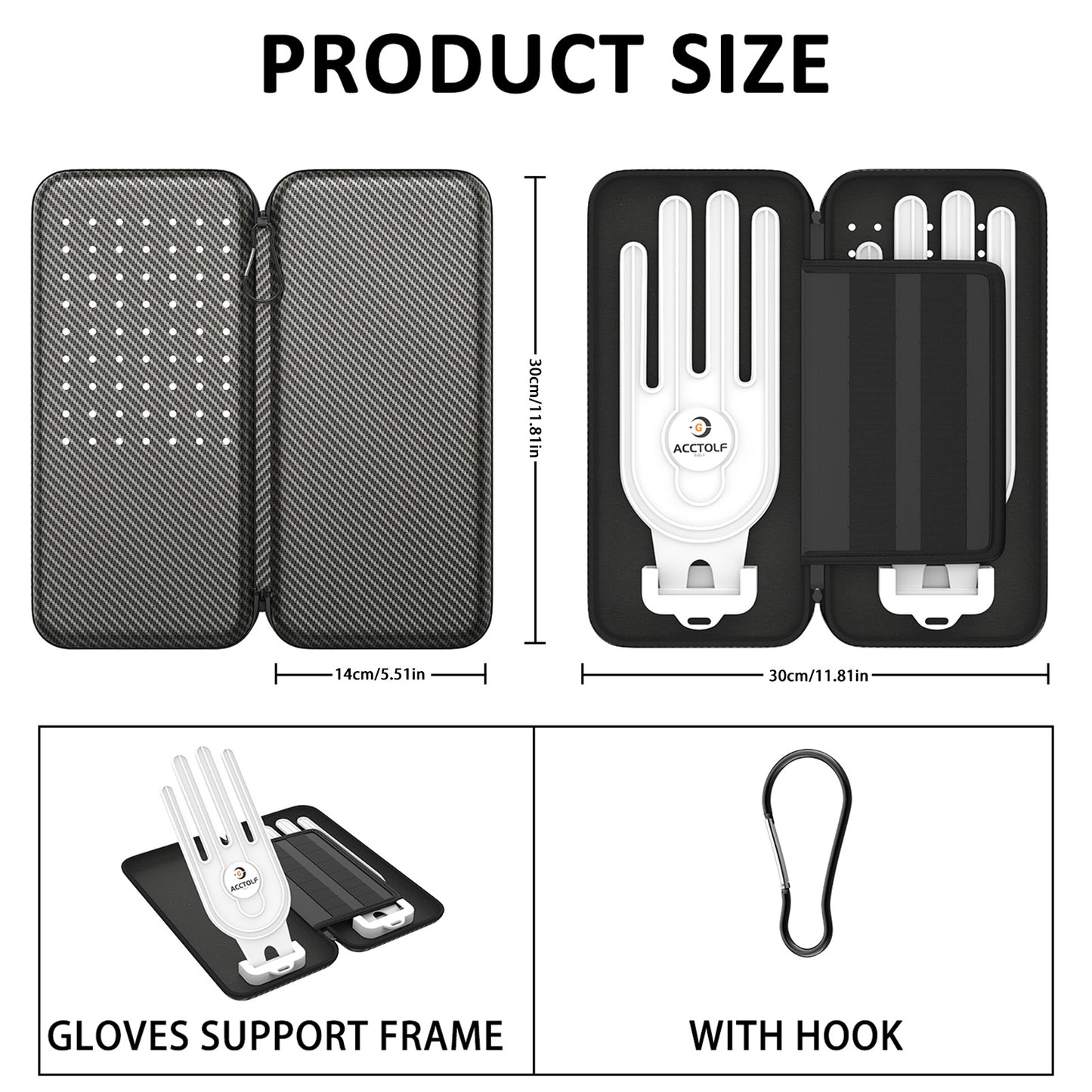 Grey Golf Glove Bag with Dual Glove Support Frame & Hook - Convenient Storage for Tees, Ball Markers and Golf V888-ELOSUNG46596