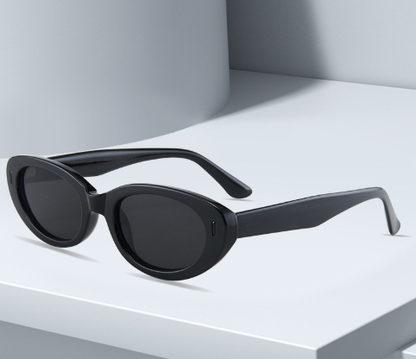 2PCS Black Grey Retro Oval Cat-Eye Sunglasses - Chic Influencer-Style Shades V888-ELOSUNG46599