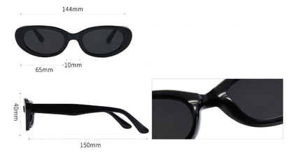 2PCS Black Grey Retro Oval Cat-Eye Sunglasses - Chic Influencer-Style Shades V888-ELOSUNG46599