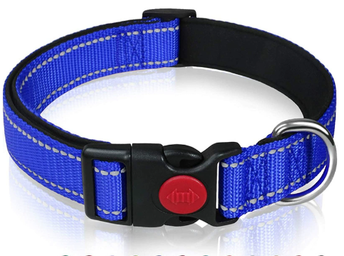 Blue 5pcs Tactical Reflective Dog Collar with Quick-Release Safety Lock | Neoprene Padded Nylon | GPS Tracker V888-ELOSUNG46602