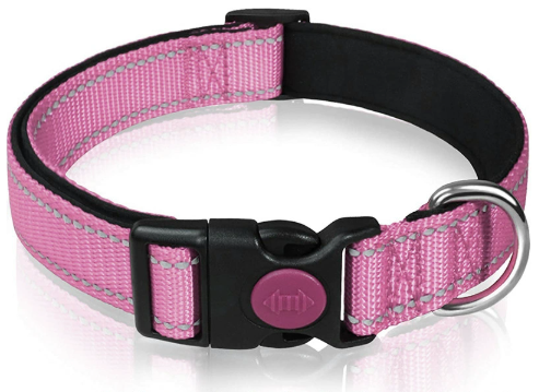 Pink 5pcs Tactical Reflective Dog Collar with Quick-Release Safety Lock | Neoprene Padded Nylon | GPS Tracker V888-ELOSUNG46604
