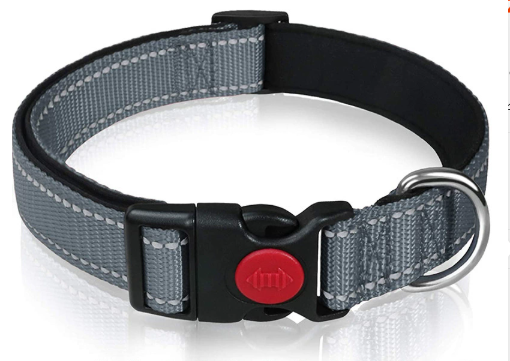 Grey 5pcs Tactical Reflective Dog Collar with Quick-Release Safety Lock | Neoprene Padded Nylon | GPS Tracker V888-ELOSUNG46606