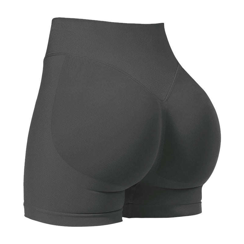 XL Grey High-Elastic Hip Yoga Shorts - Seamless Mid-Intensity Pilates Workout Shorts V888-ELOSUNG46610