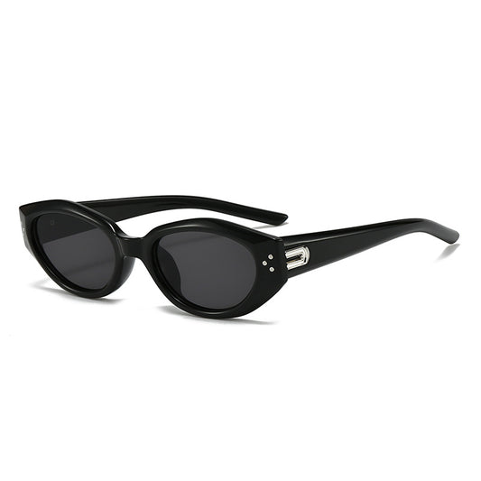 Black Retro Oval Sunglasses for Women | Face-Slimming High-End Design | Ultra-Light UV Protection 3-Piece Set V888-ELOSUNG46626
