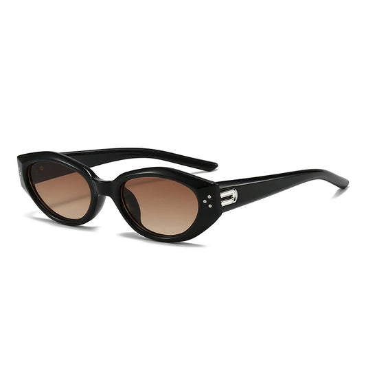 Black-rimmed light brown lenses Retro Oval Sunglasses for Women | Face-Slimming High-End Design | Ultra-Light V888-ELOSUNG46627