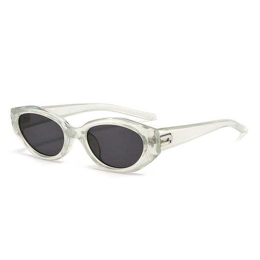 Light Shallow Tea Full Grey Retro Oval Sunglasses for Women | Face-Slimming High-End Design | Ultra-Light UV V888-ELOSUNG46628