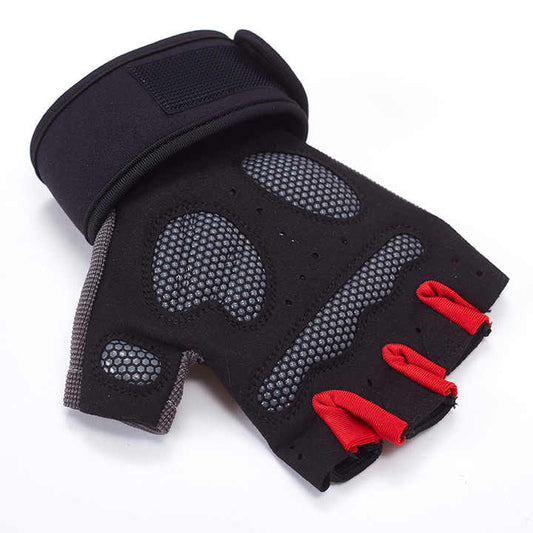 M Red Fingerless Workout Gloves with Wrist Support - Non-Slip, Breathable Gym Gloves for Weightlifting and V888-ELOSUNG46643
