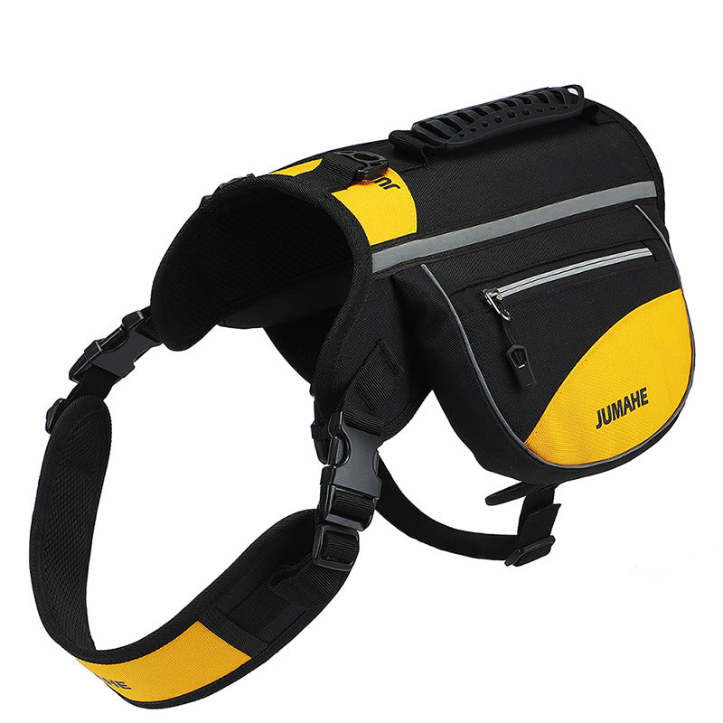 Yellow Reflective Dog Saddle Harness with Storage Bags - Adjustable Pet Backpack for Outdoor Adventures V888-ELOSUNG46646