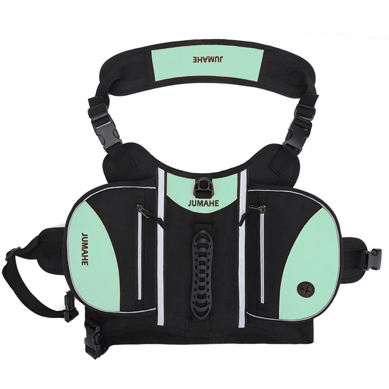 Green Reflective Dog Saddle Harness with Storage Bags - Adjustable Pet Backpack for Outdoor Adventures V888-ELOSUNG46647