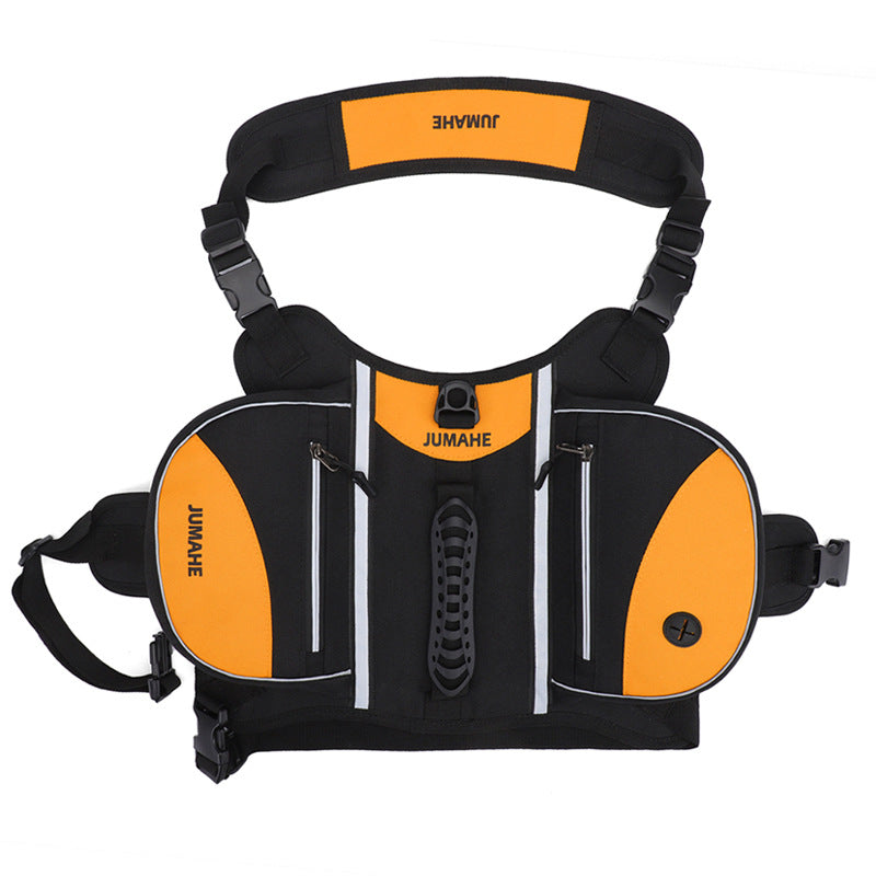 Orange Reflective Dog Saddle Harness with Storage Bags - Adjustable Pet Backpack for Outdoor Adventures V888-ELOSUNG46649