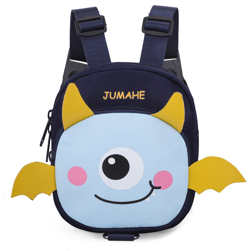 Navy Blue Cute Cartoon Monster Pet Backpack | Small Dog Self-Wearing Snack Bag | Adjustable Harness with V888-ELOSUNG46654