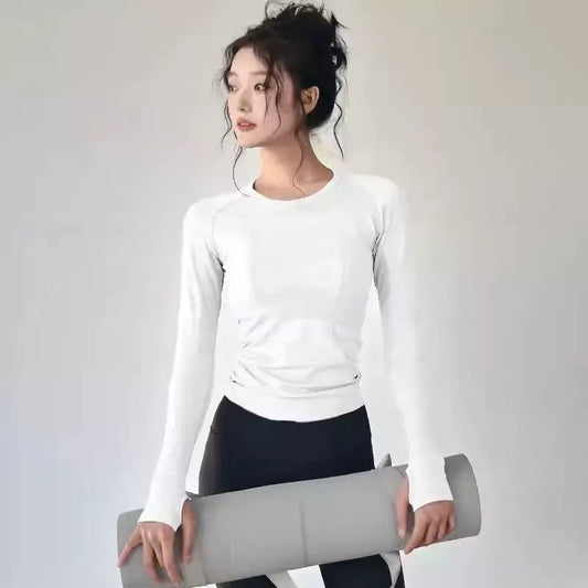 S White Premium Women's Naked-Feel Seamless Long Sleeve Fitness Top | Quick-Dry Yoga & Running Shirt | Slim V888-ELOSUNG46675