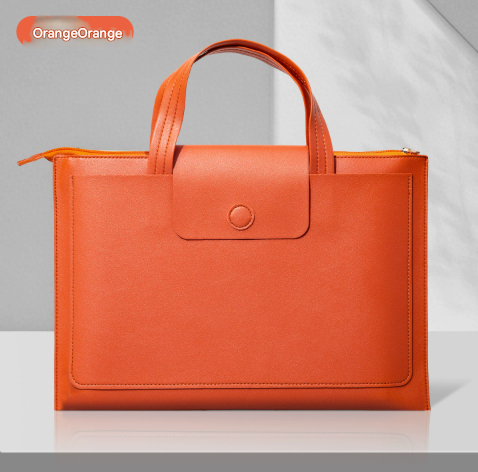 Orange Premium PU Leather Handheld Document Bag | Professional A4 File Organizer | Zippered Business V888-ELOSUNG46686