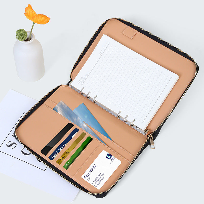 Brown Premium A5 Zippered PU Leather Notebook | 200 Pages High-Quality Paper | Multifunctional Business V888-ELOSUNG46689