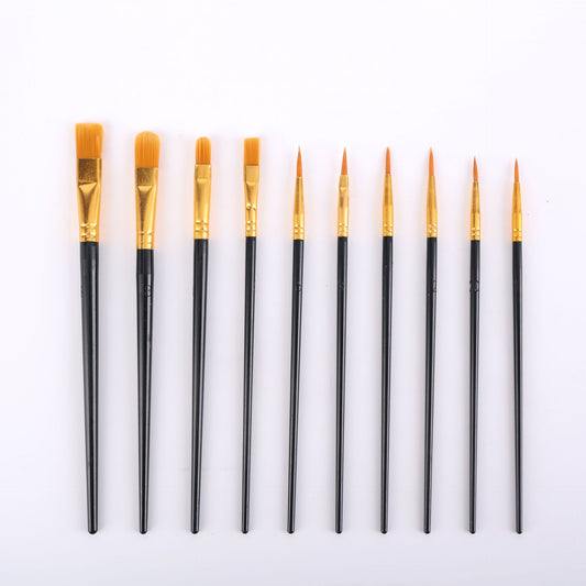 Black Versatile 10-Piece Artist Paint Brush Set (10 Sets Included) - for Acrylic, Oil, Watercolor & Gouache V888-ELOSUNG46693