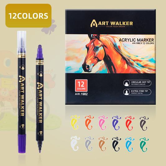 2PCS 12-Colour Dual Tip Acrylic Paint Pens - Quick-Dry Waterproof Markers for Kids' Art & Crafts, Rock V888-ELOSUNG46694