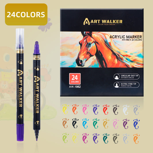 24-Colour Dual Tip Acrylic Paint Pens - Quick-Dry Waterproof Markers for Kids' Art & Crafts, Rock Painting V888-ELOSUNG46695