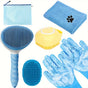 Blue 6-Piece Dog Grooming Bath Set - Absorbent Microfiber Towels & Wash Mitts for Shiny Coats V888-ELOSUNG46706