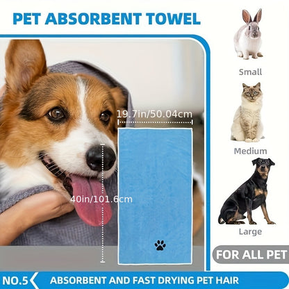 Blue 6-Piece Dog Grooming Bath Set - Absorbent Microfiber Towels & Wash Mitts for Shiny Coats V888-ELOSUNG46706