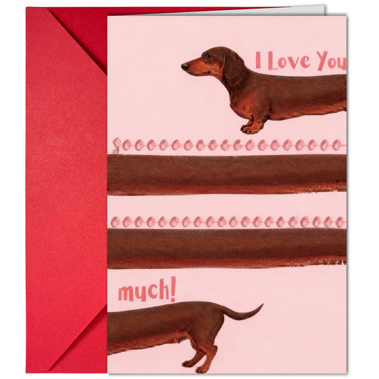 10-Pack Adorable Dachshund Valentine's Day Greeting Cards with Red Envelopes | Funny Long Dog I Love You V888-ELOSUNG46714