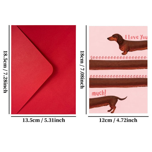 10-Pack Adorable Dachshund Valentine's Day Greeting Cards with Red Envelopes | Funny Long Dog I Love You V888-ELOSUNG46714