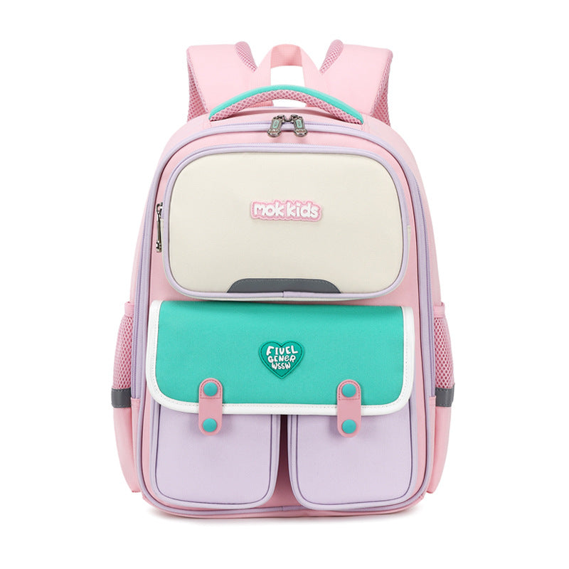 Pink-green Lightweight Kids School Backpack | Large Capacity Multi-Pocket Travel Bag | Ergonomic Primary V888-ELOSUNG46716