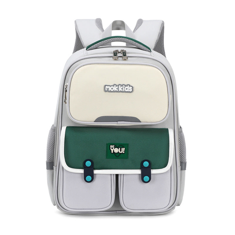 Grey-green Lightweight Kids School Backpack | Large Capacity Multi-Pocket Travel Bag | Ergonomic Primary V888-ELOSUNG46717