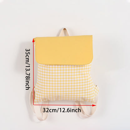 Blue Trendy Gingham Checkered Canvas Backpack | Aesthetic Student School Bag | Casual Daily Travel Daypack V888-ELOSUNG46727