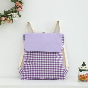 Purple Trendy Gingham Checkered Canvas Backpack | Aesthetic Student School Bag | Casual Daily Travel Daypack V888-ELOSUNG46728