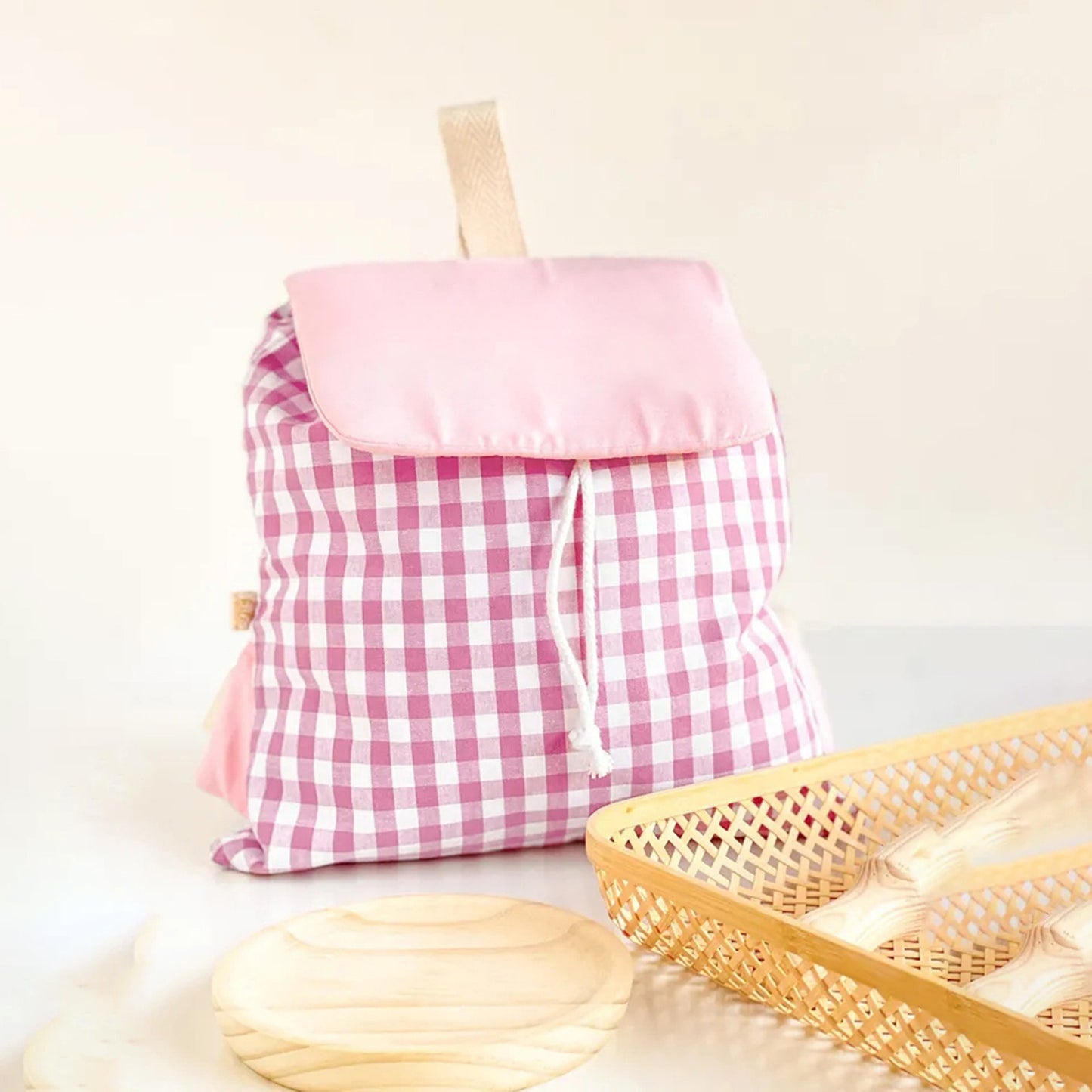 Pink Trendy Gingham Checkered Canvas Backpack | Aesthetic Student School Bag | Casual Daily Travel Daypack V888-ELOSUNG46729