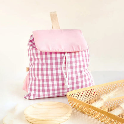 Pink Trendy Gingham Checkered Canvas Backpack | Aesthetic Student School Bag | Casual Daily Travel Daypack V888-ELOSUNG46729