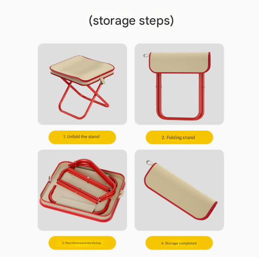 Beige Premium 2-Piece Portable Folding Stool Set | Lightweight Compact Camping Chairs | Durable Outdoor Seats V888-ELOSUNG46743