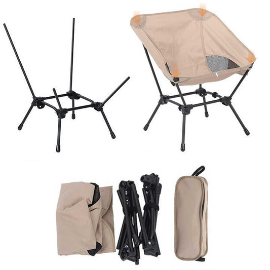 Beige Portable Lightweight Folding Beach Chair - Compact Fishing Chair with Square Legs for Outdoor Use V888-ELOSUNG46751