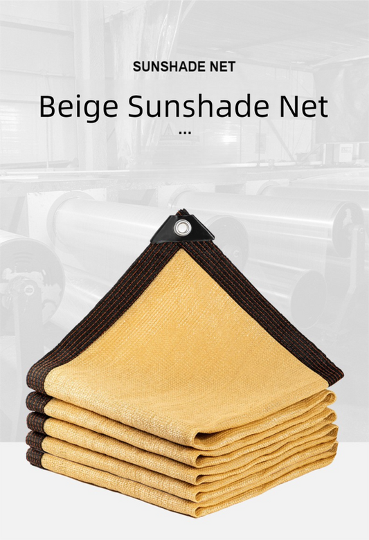 Beige Shade Net - Outdoor Sunshade and Heat-Insulating Net for Courtyard, Reinforced with Hemming and V888-ELOSUNG47002