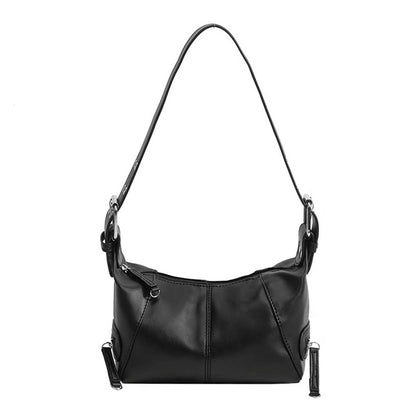 Black PU Leather Zippered Shoulder Bag - Retro European Style Crossbody and Handheld Bag V888-ELOSUNG47010