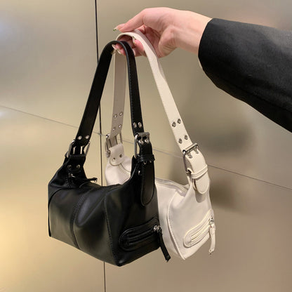 White PU Leather Zippered Shoulder Bag - Retro European Style Crossbody and Handheld Bag V888-ELOSUNG47011