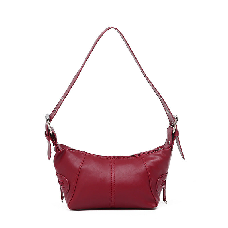 Red PU Leather Zippered Shoulder Bag - Retro European Style Crossbody and Handheld Bag V888-ELOSUNG47012