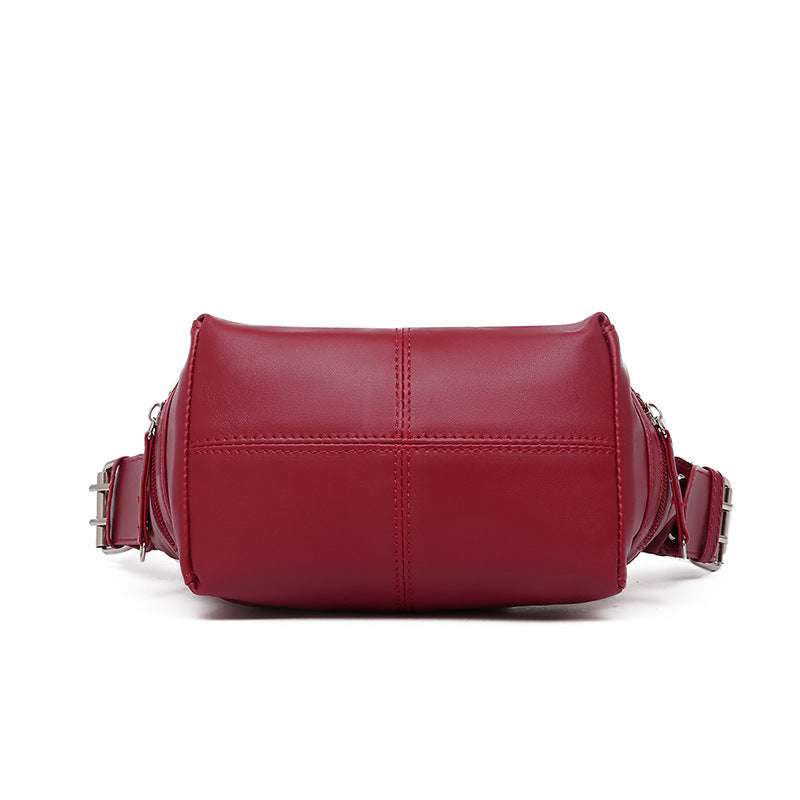 Red PU Leather Zippered Shoulder Bag - Retro European Style Crossbody and Handheld Bag V888-ELOSUNG47012