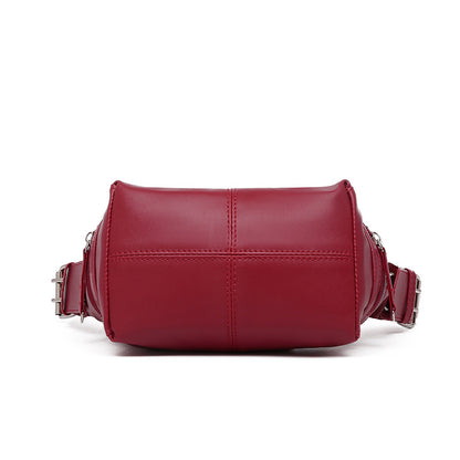 Red PU Leather Zippered Shoulder Bag - Retro European Style Crossbody and Handheld Bag V888-ELOSUNG47012