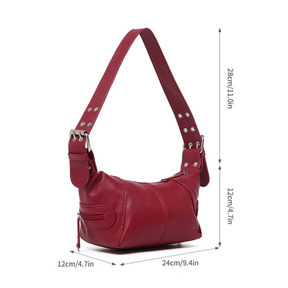 Red PU Leather Zippered Shoulder Bag - Retro European Style Crossbody and Handheld Bag V888-ELOSUNG47012