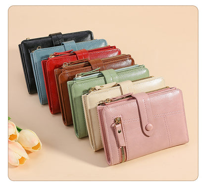 Pink Soft PU Leather Women's Wallet - Compact Foldable Wallet with Multiple Card Slots and Zippered V888-ELOSUNG47018