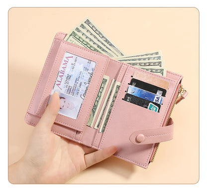 Pink Soft PU Leather Women's Wallet - Compact Foldable Wallet with Multiple Card Slots and Zippered V888-ELOSUNG47018