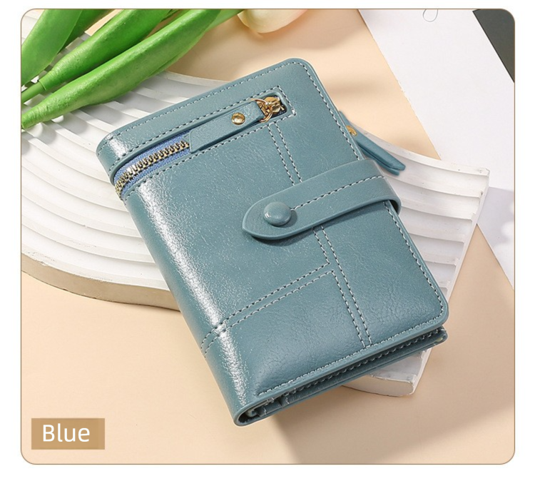 Blue Soft PU Leather Women's Wallet - Compact Foldable Wallet with Multiple Card Slots and Zippered V888-ELOSUNG47019