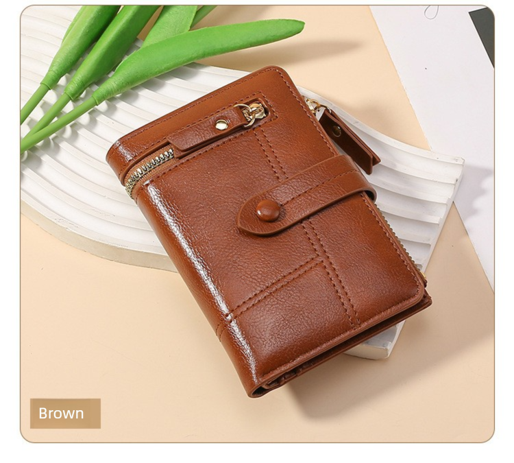 Brown Soft PU Leather Women's Wallet - Compact Foldable Wallet with Multiple Card Slots and Zippered V888-ELOSUNG47020
