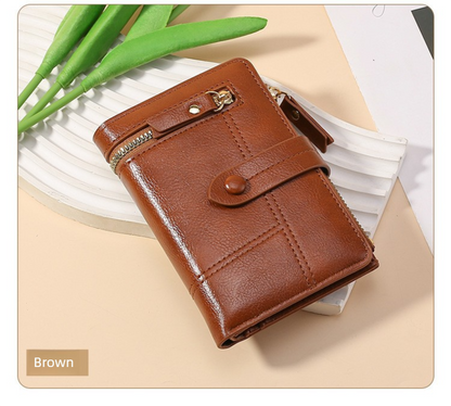 Brown Soft PU Leather Women's Wallet - Compact Foldable Wallet with Multiple Card Slots and Zippered V888-ELOSUNG47020