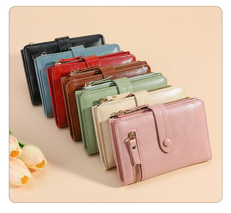 Brown Soft PU Leather Women's Wallet - Compact Foldable Wallet with Multiple Card Slots and Zippered V888-ELOSUNG47020