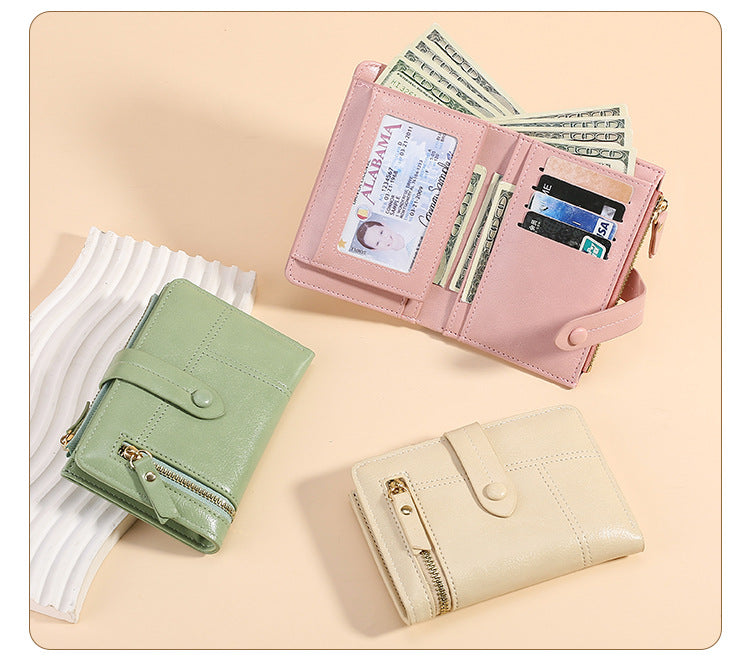 Brown Soft PU Leather Women's Wallet - Compact Foldable Wallet with Multiple Card Slots and Zippered V888-ELOSUNG47020