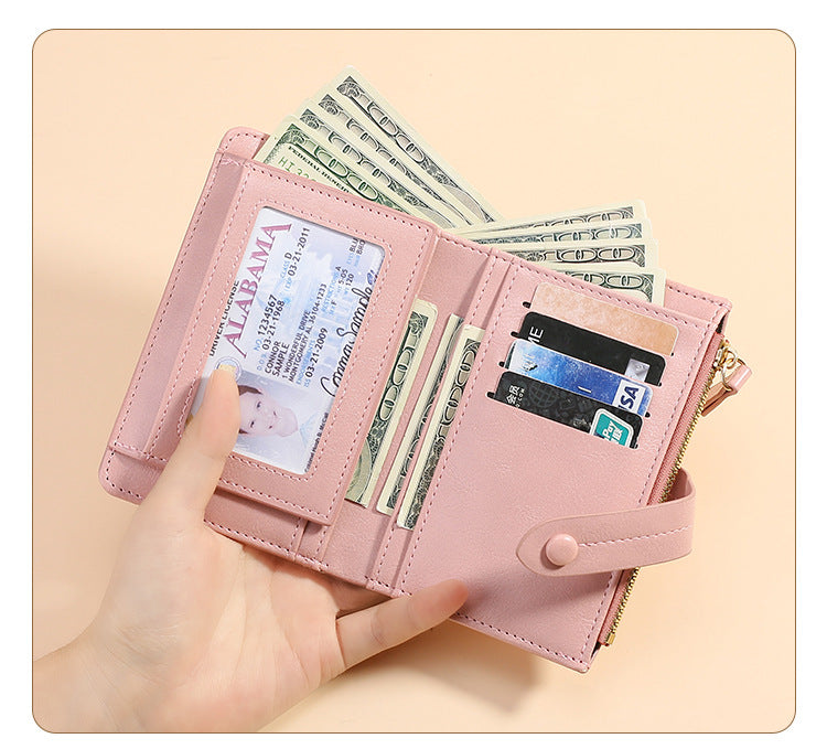 Brown Soft PU Leather Women's Wallet - Compact Foldable Wallet with Multiple Card Slots and Zippered V888-ELOSUNG47020